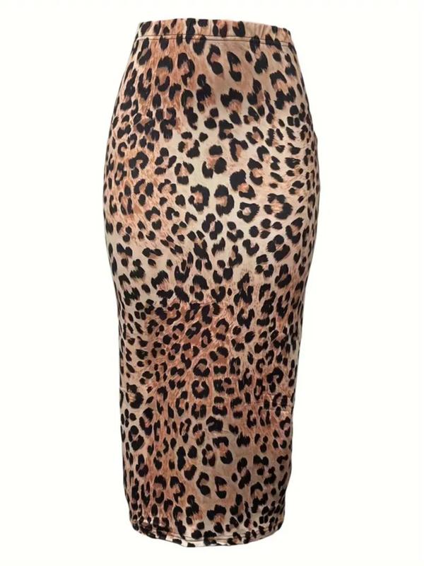 Women's Leopard Print Split Hem Bodycon Skirt, Fashion Casual Midi Skirt for Daily Outdoor Wear, Ladies Bottoms for All Seasons, Fall Outfits, Fallfreshness