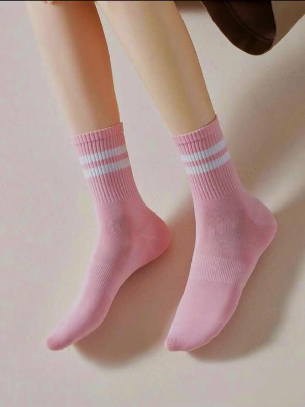 Women's 5 Pairs Striped Print Ankle Socks, Casual Comfortable Mid-calf Socks for Daily Wear, Breathable Multipack Knit Socks for Fall & Winter