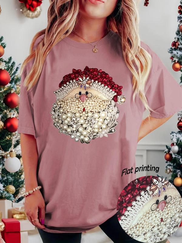 Women's Christmas Gingerbread Man Print Round Neck Tee, Casual Short Sleeve Drop Shoulder T-shirt for All Seasons, Fashion Women's Top for Daily Wear