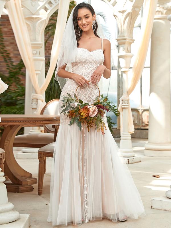 Ever-Pretty Spaghetti Strap Lace Backless Long Fishtail Wedding Dress