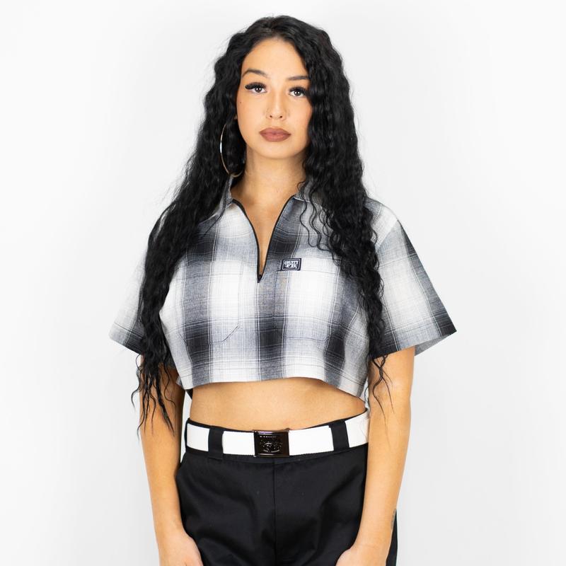 FB County Checker Zip Crop Top