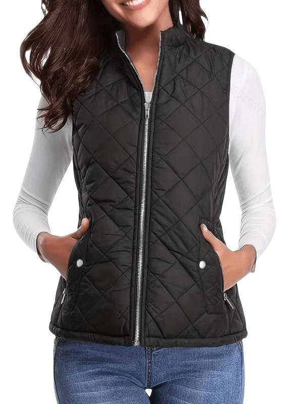 Women's Solid Color  Zip Up Mock Neck Vest Jacket, Casual Pocket Sleeveless Outerwear for Fall & Winter, Ladies Clothes for Daily Wear