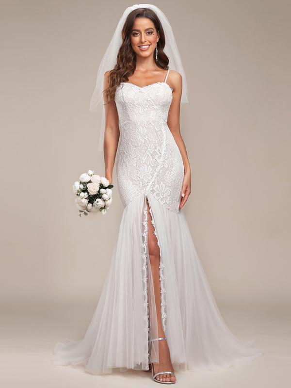 Ever-Pretty Spaghetti Strap Lace Backless Long Fishtail Wedding Dress