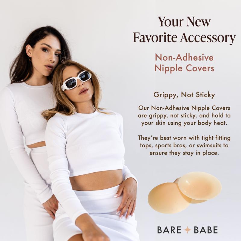 Bare Babe Non-Adhesive Nipple Covers - Seamless, No Show Coverage that's More Comfortable than a Bra - Reusable Nipple Pasties for Women - Premium Hypoallergenic Medical-Grade Silicone - Waterproof - Durable and Skin-Friendly - 4 Shades - 2 sizes