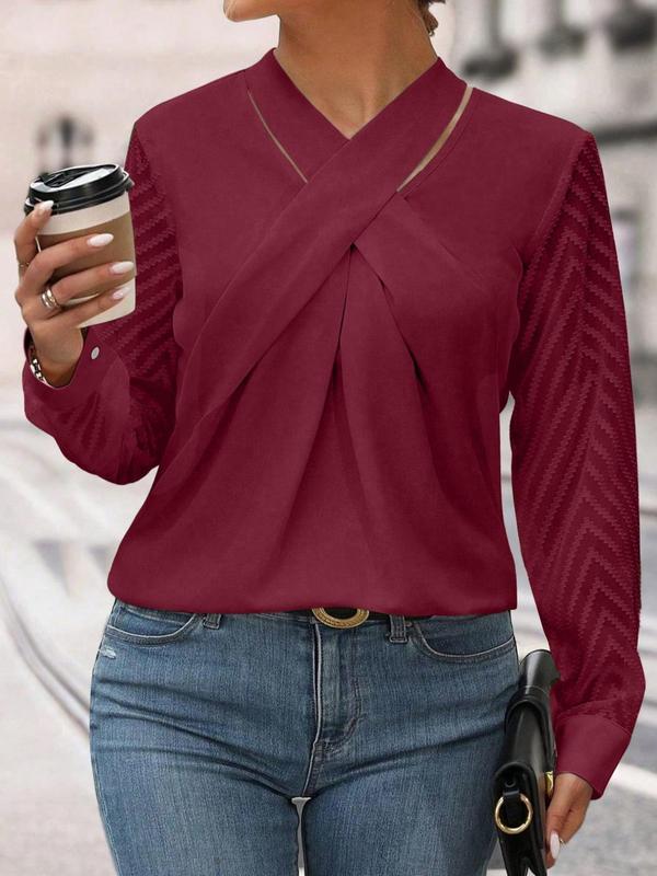 Plus Size Criss Cross Tie Back Blouse, Fall Clothing Women, Casual Long Sleeve Top for Spring & Fall, Women's Clothes for Daily Wear, Blouses for Women