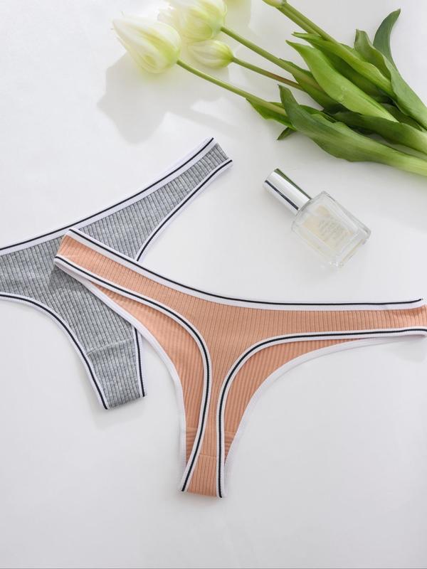 Women's Contrast Binding Thong, Soft Comfy Breathable Panty for Daily Wear, Women's Underwear for All Seasons