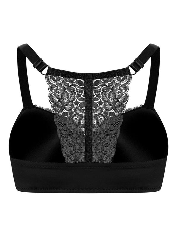  Floral Lace Underwire Bra, Adjustable Strap Buckle Front Bra, Women's Lingerie for All Seasons