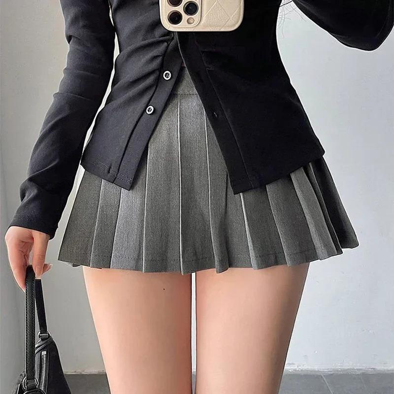 Women Pleated Skirt with Shorts Sexy High Waist Irregular White Black A-line Gyaru Tennis extreme Mini Skirt School 2024 Womenswear Bottom