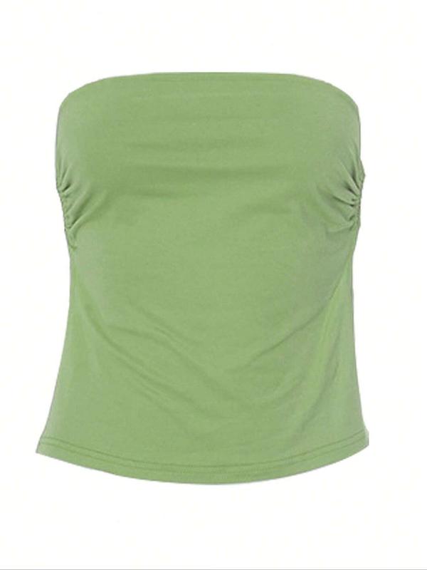 Women's Plain Ruched Backless Tube Top, Casual Tie Back Strapless Top for Summer, Ladies Clothes for Daily Wear