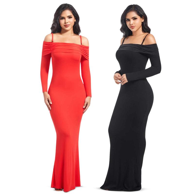 Long Sleeve Maxi Shapewear Dress with Built in Body Shaper Formal Womenswear Underwear Lady Underwear Lady Workwear Formal Wear