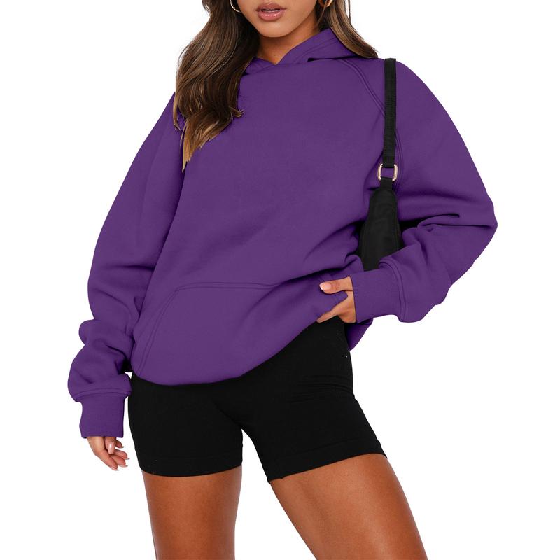 StunShow Women Pullover Hoodies Kangaroo Pocket Sweatshirt Long Sleeve Solid Basic Top