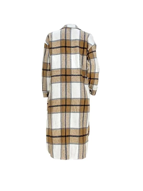 Women's Plaid Print Button Front Drop Shoulder Overcoat, Casual Long Sleeve Pocket Outerwear for Fall & Winter, Winter Clothes Women, Ladies Clothes for Daily Wear