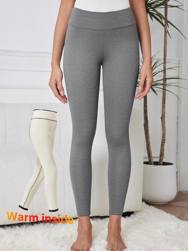 Women's Solid Thermal Lined Leggings, Casual Comfy Warm Skinny Pants for Daily Wear, Ladies Bottoms for Fall & Winter