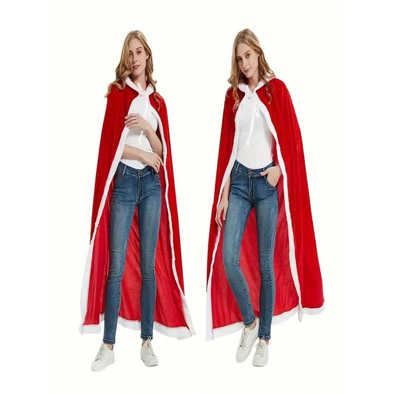 Beauty Cove  1pc Christmas Furry Decorative Role-Playing Cloak, Shawl - Perfect Christmas Party Accessories, Festive Red Hooded Performance Party Costume