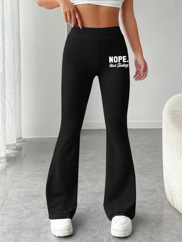 Women's Letter Print Flare Leg Pants, Casual Comfy Bell Bottom Trousers for Daily Wear, Ladies Bottoms for All Seasons