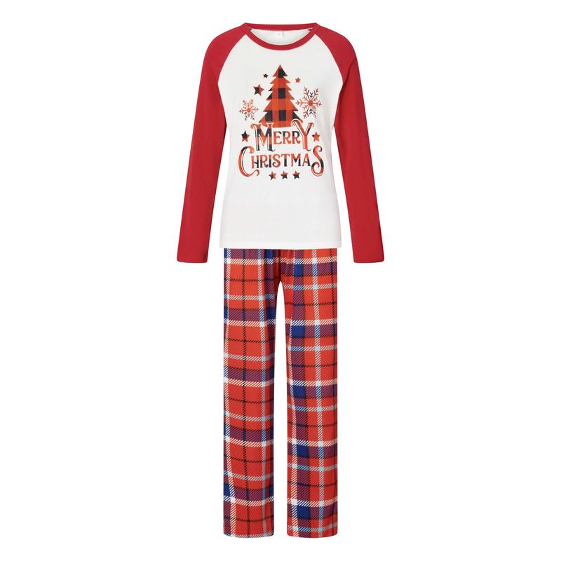 Women's 2-piece family set Christmas pajamas Christmas tree home clothes + Christmas plaid pattern trousers Womenswear Baby