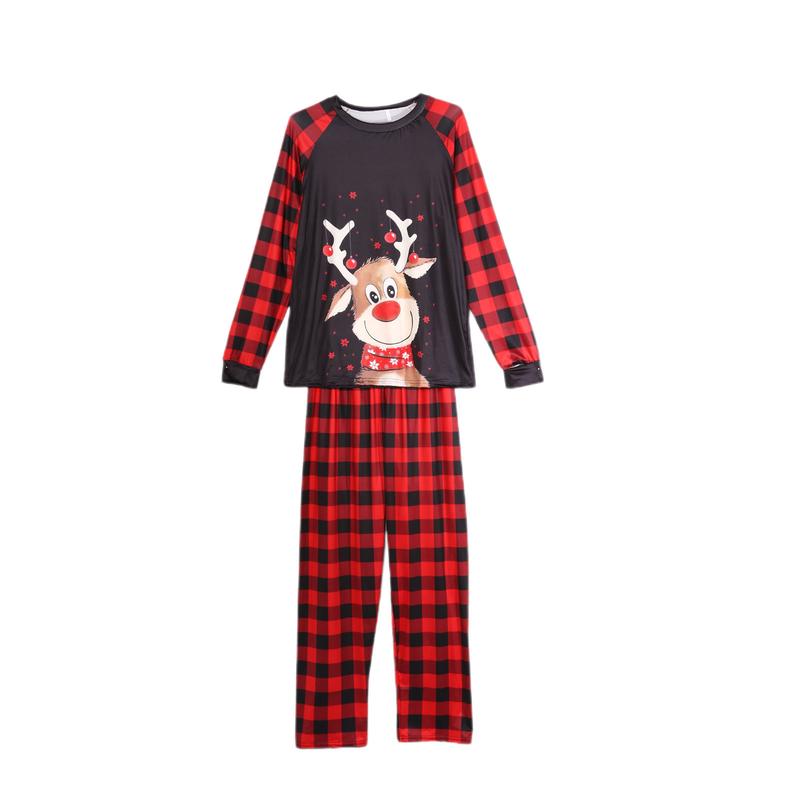 Matching Christmas Pajamas For Family Deer Plaid Print Pajamas Round Neck Parent-child Clothing