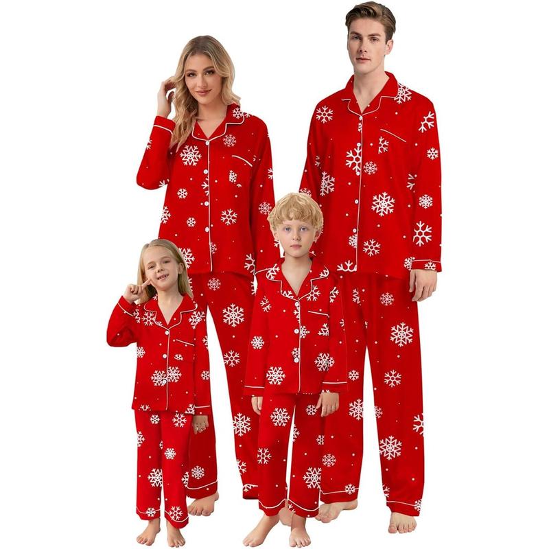 Christmas Family Silk Pajamas Matching Sets Long Sleeve Pj Set Satin Button Down Holiday Sleepwear