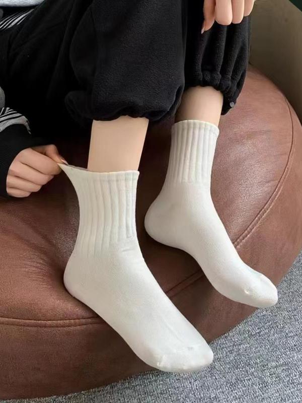 Women's 6 Pairs Solid Crew Socks, Simple Sporty Comfy Socks For All Seasons, Women's Socks For Daily Wear