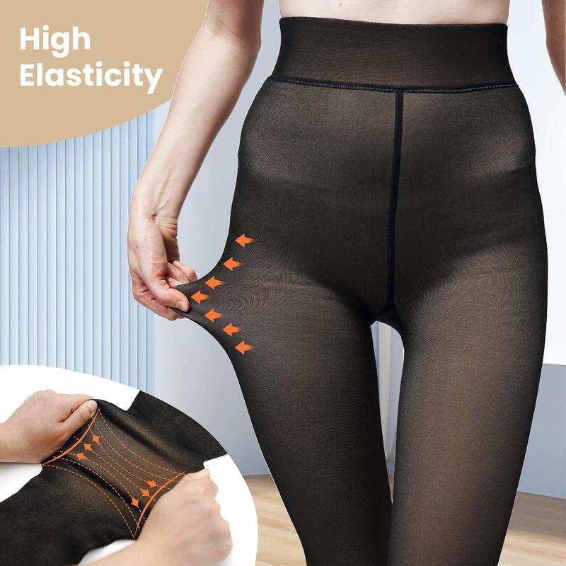 One-lined Seam  Fleece Lined Tights Women,Sheer Fake Translucent Winter Thermal Pantyhose Opaque Warm Thick High Waist Leggings-NY-025