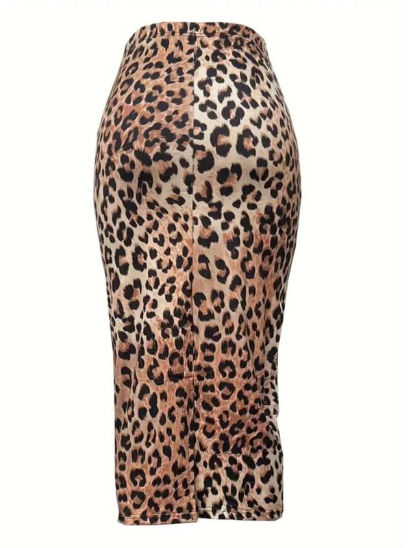 Women's Leopard Print Split Hem Bodycon Skirt, Fashion Casual Midi Skirt for Daily Outdoor Wear, Ladies Bottoms for All Seasons, Fall Outfits, Fallfreshness