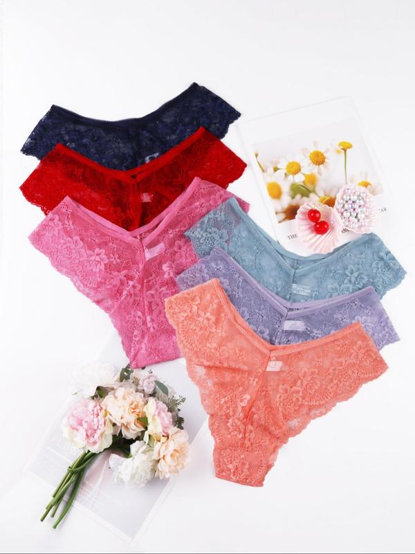 Women's Floral Lace Sheer Panty, Breathable Comfortable Knicker for Daily Wear, Ladies Underwear for All Seasons