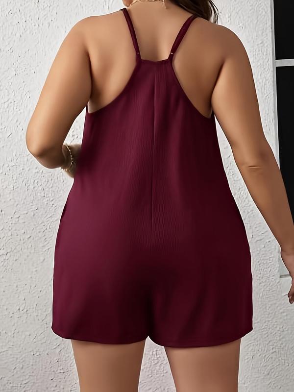  Plain Pocket Adjustable Strap Slim-fit Cami Romper, Back To School Outfits, Casual Spaghetti Strap Sleeveless Romper, Jumpsuit for Women, Summer Outfits, Women's Plus Clothing for Daily Wear