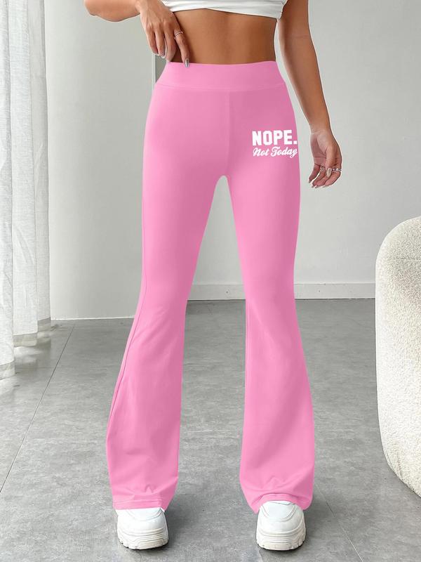 Women's Letter Print Flare Leg Pants, Casual Comfy Bell Bottom Trousers for Daily Wear, Ladies Bottoms for All Seasons