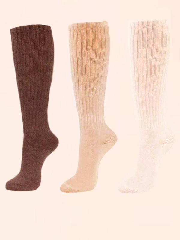 Women's Solid Knit Mid-calf Socks, Casual Soft Comfy Warm Socks for Fall & Winter, Women's Socks for Daily Wear