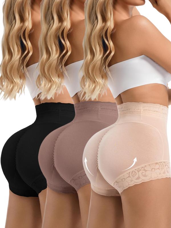 Women's Plain Contrast Lace High Waist Compression Shapewear Shorts, Fall Wear, Fallfreshness Waist Trainer Women, Fall Wear 2024, Comfy Tummy Control Butt Lift Shapewear Panties, Body Shapewear, Ladies Sexy Shapewear Bottoms, Black Girl Wear