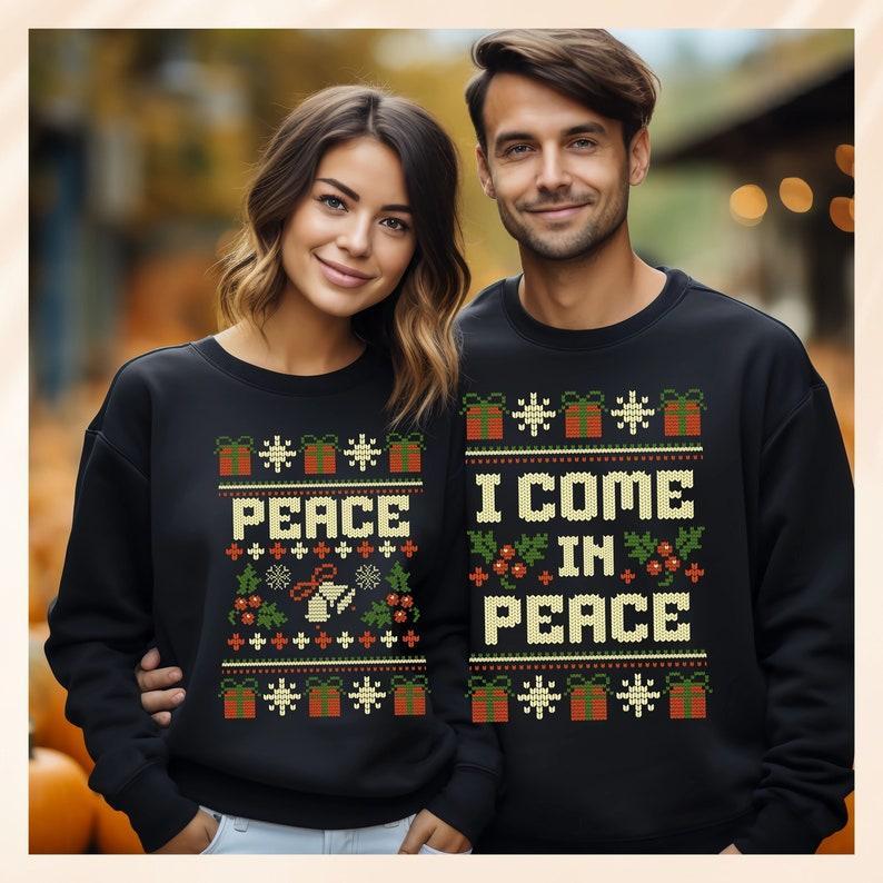 Matching Couples Ugly Christmas Sweater, Ugly Adult Humor Holiday Sweater, I Come In Peace Ugly Christmas Sweater, Ugly Christmas Party