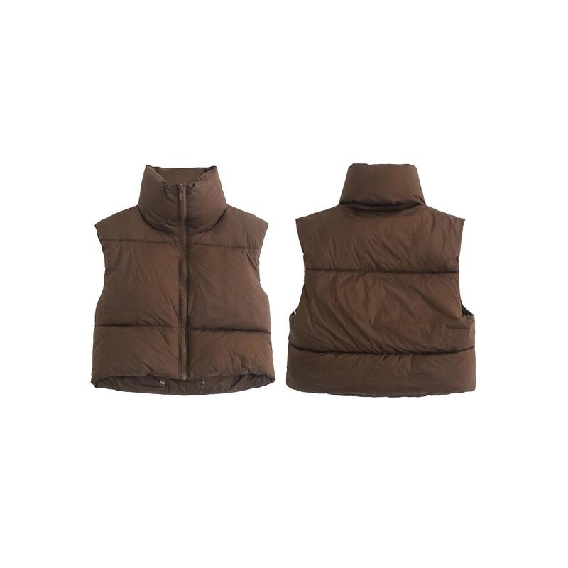 Womens Zipper Waistcoat Gilet Stand Collar Sleeveless Cropped Top Puffer Quilted Lightweight Vest Winter Warm Jacket Coat