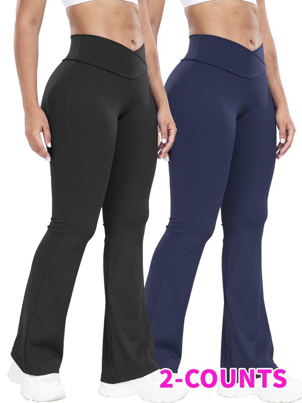 Women's Solid High Waist Flare Leg Sports Pants, Casual Comfy Breathable Bell Bottom Trousers for Yoga Gym Workout Running,  Pants for Women, Ladies Sportswear for All Seasons