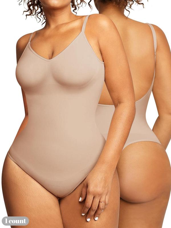 Women's Solid Adjustable Strap Shapewear Cami Bodysuit, Casual Comfy Seamless Shaper, Summer Wear, Tummy Control Clothing, Ladies Shapewear for All Seasons