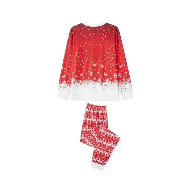 Red Matching Christmas Pajamas For Family, Deer Pattern Long Sleeve Tops and Pants Sleepwear Set