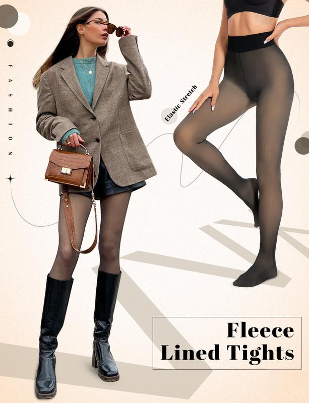 Fleece Lined Tights Women - Fake Translucent Warm Pantyhose Leggings Warm Tights for Winter