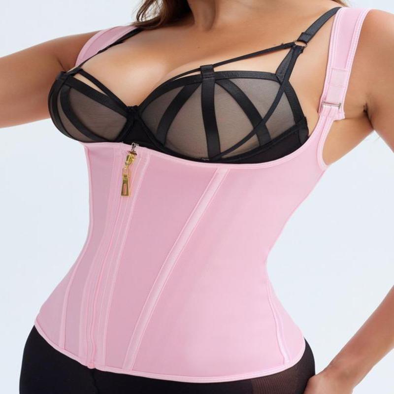 Women's Solid Color Adjustable Hook & Eye Closure Zipper Shapewear Top, Tummy Control Shaper Corset, Ladies Shapewear for All Seasons, Matt Waist Trainers faja post parto shapewear top