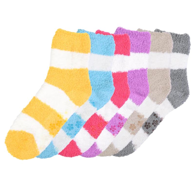 6 Pairs Non Slip Plush Slipper Socks Fuzzy with Grippers No Skid Ripple Warm Soft Cozy Fluffy Winter Home Sleeping Premium Socks Comfy Christmas Gifts