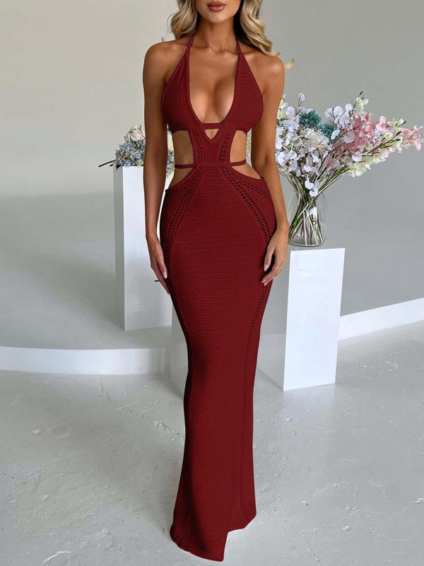 Women's Cut Out Hollow Out Cami Sweater Dress, Sexy Tie Back Halter Neck Long Dress, Summer Dresses, Back To School Outfits, Party Sleeveless Dresses for Women, Sundress Maxi Dress, Homecoming Dresses, Ladies Clothes for Beach Holiday