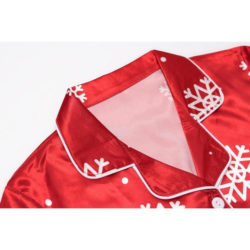 Christmas Family Silk Pajamas Matching Sets Long Sleeve Pj Set Satin Button Down Holiday Sleepwear