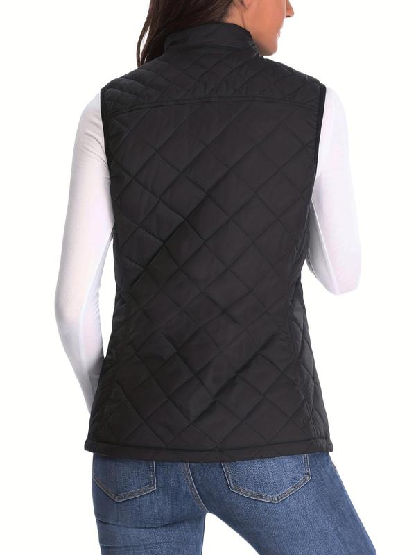 Women's Solid Color  Zip Up Mock Neck Vest Jacket, Casual Pocket Sleeveless Outerwear for Fall & Winter, Ladies Clothes for Daily Wear