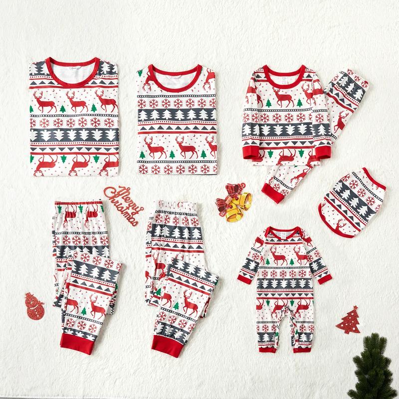 PatPat Christmas Pajamas Soft & Stretchy Fair Isle Reindeer Family Christmas Pajamas Matching Sets Christmas Tree Patterned Sleepwear Soft and Fun Xmas PJS for Women Men Couples Adult Kids Dogs,cute pajama,cozy pajamas