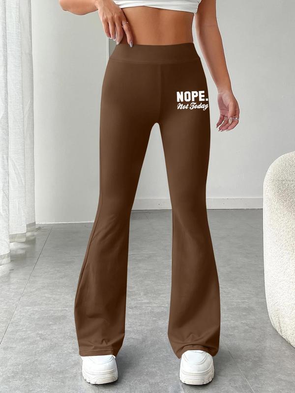 Women's Letter Print Flare Leg Pants, Casual Comfy Bell Bottom Trousers for Daily Wear, Ladies Bottoms for All Seasons