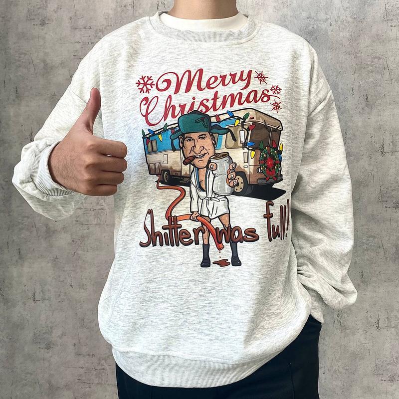 National Lampoons Vacation Sweater - Merry Christmas Shitter Was Full - Unisex Cotton Sweatshirt Casual Collar Comfort Fabric