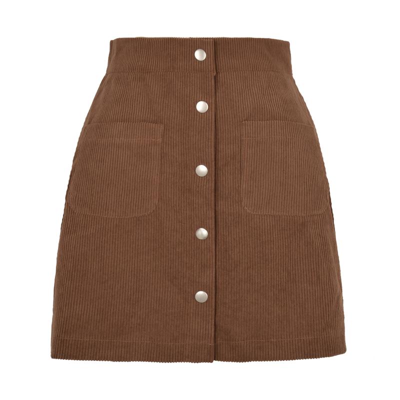 Corduroy Sheath Skirt Single-Breasted Slim Fit Solid Skirt Women's Clothing Fashion Womenswear