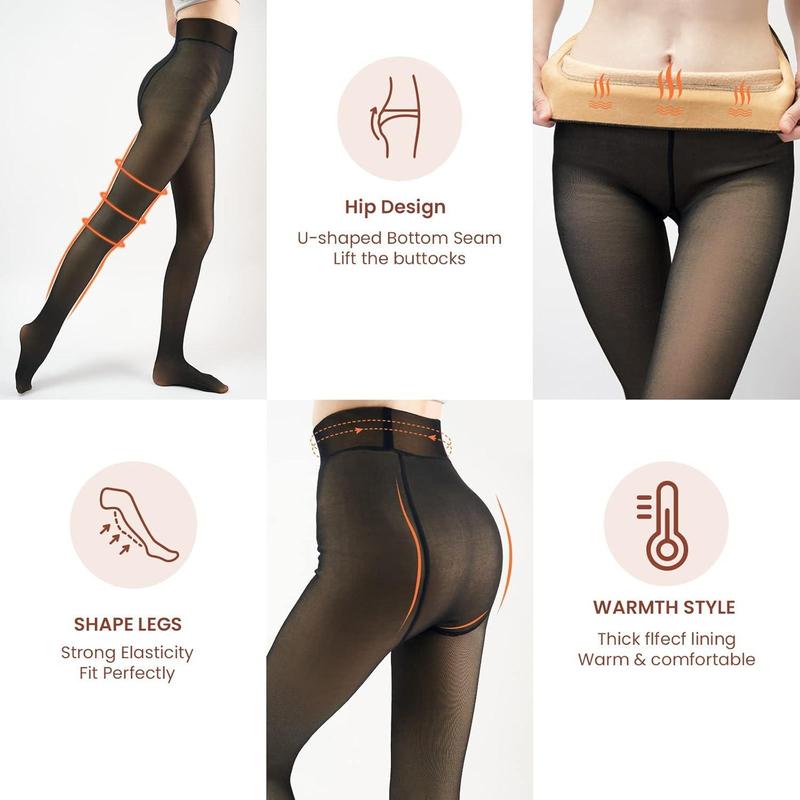 One-lined Seam  Fleece Lined Tights Women,Sheer Fake Translucent Winter Thermal Pantyhose Opaque Warm Thick High Waist Leggings-NY-025