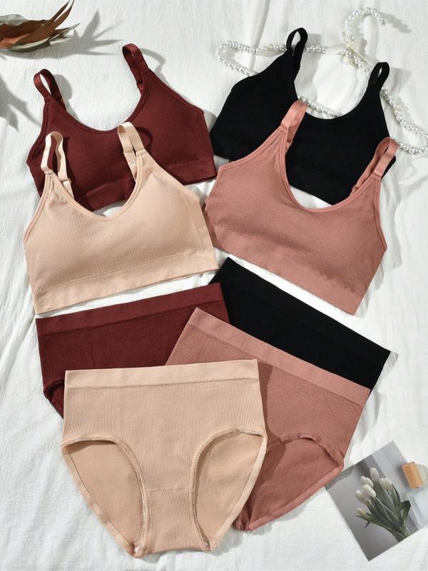 Women's Plain Seamless Push Up Wireless Bra & Scallop Trim Knicker Underwear Set, Casual Adjustable Strap Lingerie Set, Bra and Panty Set, Soft Comfy Breathable Underwear Set for Women