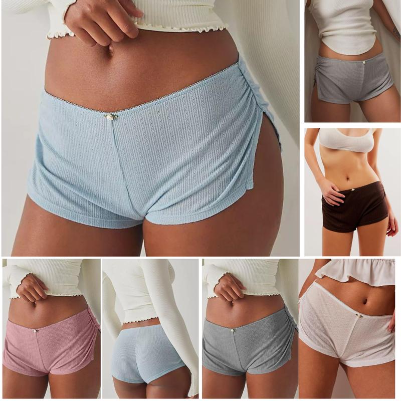 Women's Low Waist Side Slit Shorts Micro Stretch Pajamas Shorts Slim Fit Ruched Bottoms Cute Leggings,Available in multiple colors