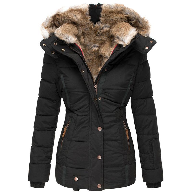 Goranbon Womens Down Coats Winter Zipper Hooded Faux Fur Inside Parka Down Jackets