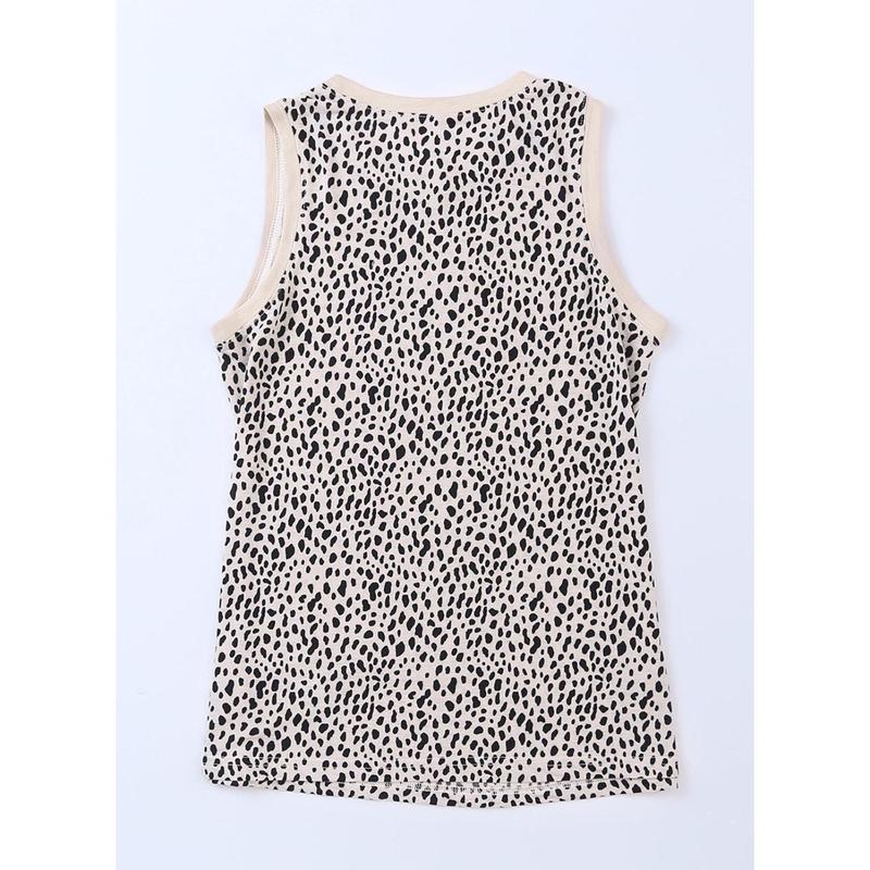 Dokotoo Womens Leopard Print Tank Tops Crewneck Sleeveless Summer Casual T-Shirts Blouses